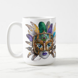 Caneca De Café Máscara de penas e metal do Mardi Gras