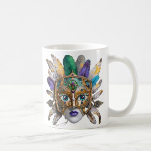 Caneca De Café Máscara de penas e metal do Mardi Gras