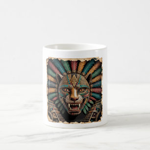 Caneca De Café Máscara do Guerreiro Aztec Jaguar   Arte Mexicana 