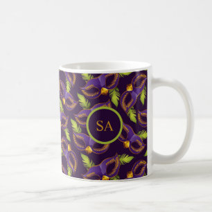 Caneca De Café Máscara Dourada Roxo Verde Mardi Gras Personalizad