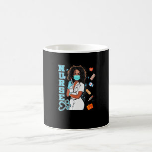 Caneca De Café Máscara Facial Uniforme de Enfermeira Preta Afro M