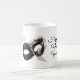 Caneca De Café Máscara Preta Ano Novo Dourado Prateado Glamour