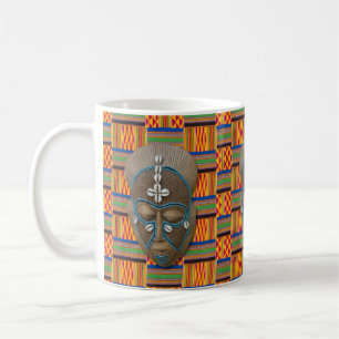 Caneca De Café Máscara Tribal Africana Concha Cabelo Verde Laranj