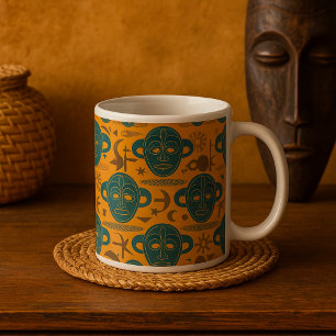 Caneca De Café Máscara Tribal - Padrão do Rosto Étnico Africano