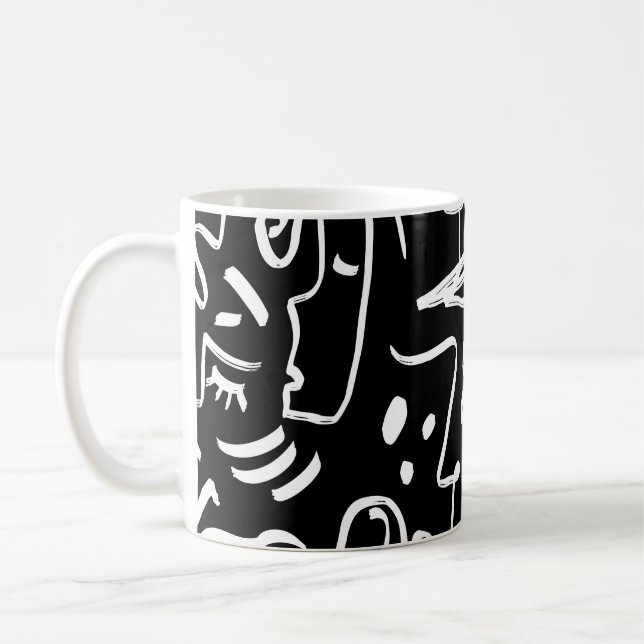 Caneca De Café Máscaras Abstrato Faces: Padrão Geométrico (Esquerda)