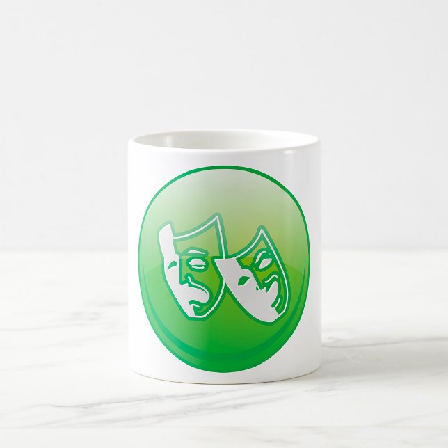 Caneca De Café Máscaras de Comédia e Tragédia em Verde (Criador carregado)
