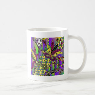 Caneca De Café Máscaras de penas do Mardi Gras Psychedelic