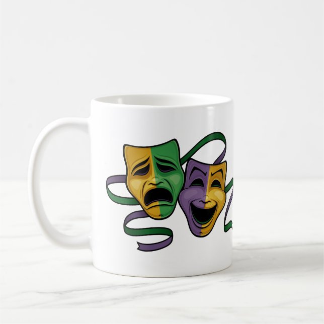 Caneca De Café Máscaras Teatrais Festivas de Mardi Gras Felizes e (Esquerda)