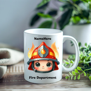 Caneca De Café Mascote de bombeiro feliz com chamas