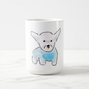 Caneca De Café Mascote de Cachorrinho Branco em Babador Azul