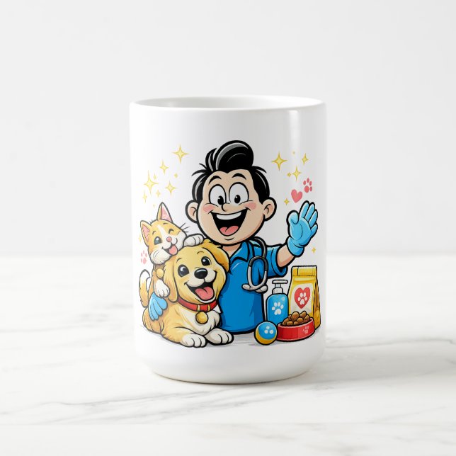 Caneca De Café Mascote de Cuidados Felizes com Animais Desenho An (Centro)