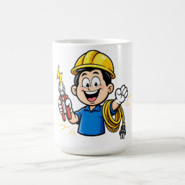 Caneca De Café Mascote Eletricista Energético Arte de Desenho Rel