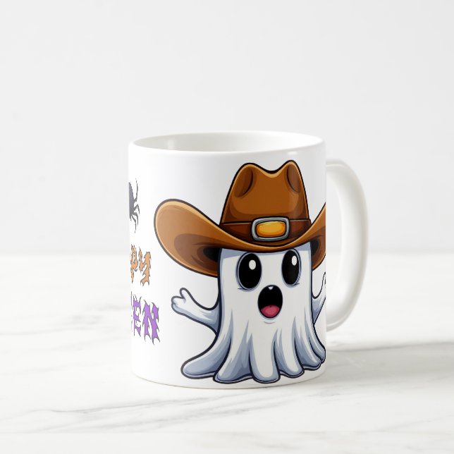 Caneca De Café Mascote Fantasma Ocidental Com Estilo Cowboy 🤠 (Frente Esquerda)