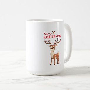 Caneca De Café Mascote Rena Fofa Com Texto 'Eu Amo Natal'