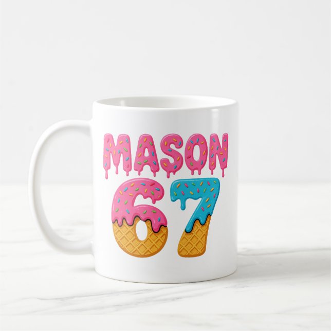 Caneca De Café Mason 67 Meme de Sorvete Engraçado Seis Sete mason (Esquerda)