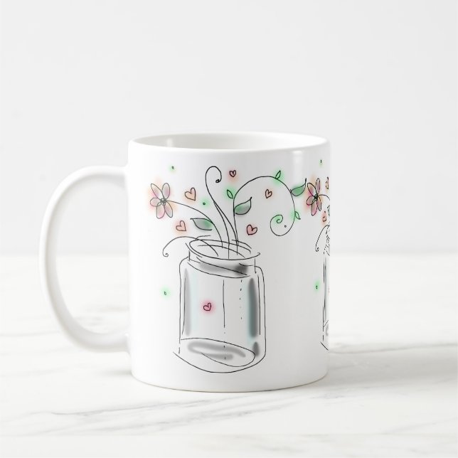 Caneca De Café Mason Jar com Flores Moderna de Arte de Portão (Esquerda)