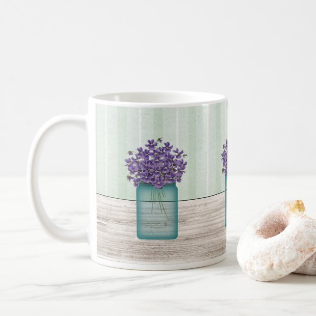 Caneca De Café Mason Jar Of Violets Mug (Com Donut)