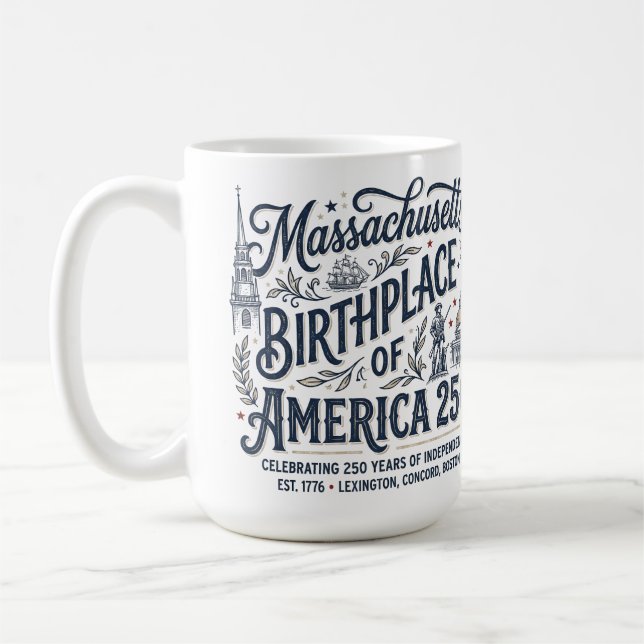 Caneca De Café Massachusetts: Berço da América 250 (Esquerda)