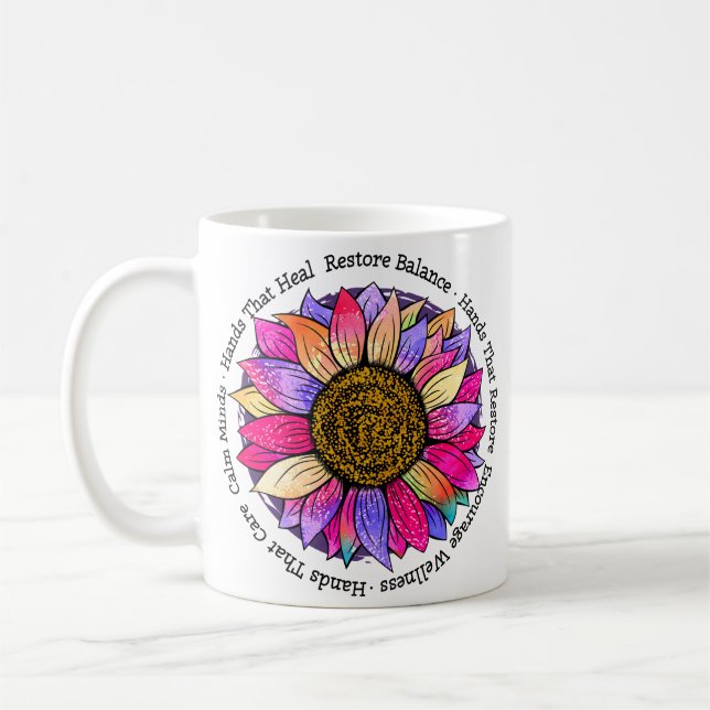 Caneca De Café Massagem Terapista, Reiki & Reflexology Sunflower (Esquerda)