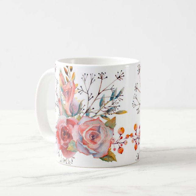 Caneca De Café Mata de buquê de flor dupla (Frente Esquerda)