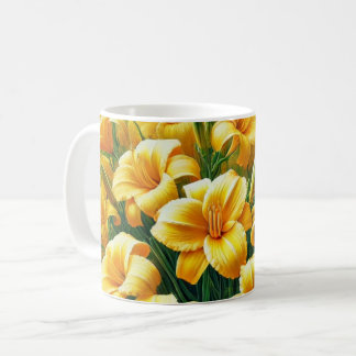 Caneca De Café Mata de flores com lírios amarelos vibrantes