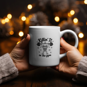 Caneca De Café Matando na academia esqueleto desenho fitness