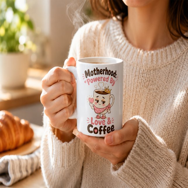Caneca De Café Maternidade Energizada Pelo Amor E Café Mãe Engraç (The everyday mom gift for coffee lover moms ☕)