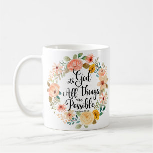 Caneca De Café Mateus 19:26 Possível com a Escritura de Deus Flor