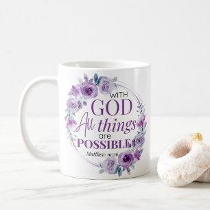 Caneca De Café Mateus 19:26 Possível com Deus Floral Roxo