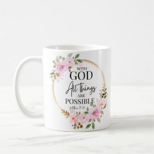 Caneca De Café Mateus 19:26 Possível com Deus Rosa Floral