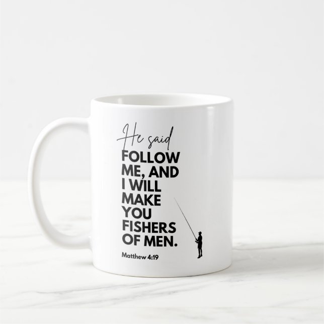 Caneca De Café Mateus 4:19 Pescadores de Homens Versículo Bíblico (Esquerda)