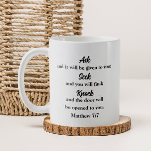 Caneca De Café Mateus 7:7 Pergunte ao Busk Knock Christian