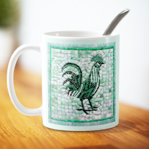 Caneca De Café Matizes de Arte Galinha do Mosaico Verde e Negro