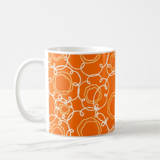 Caneca De Café Matriz Floral Abstrata (Laranja) Arte Refinada (Esquerda)