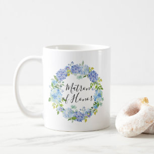 Caneca De Café Matrona azul da grinalda dos Hydrangeas da