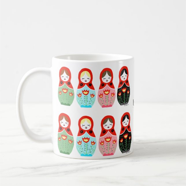 Caneca De Café Matryoshka bonitinha de ninho russo Nome personali (Esquerda)