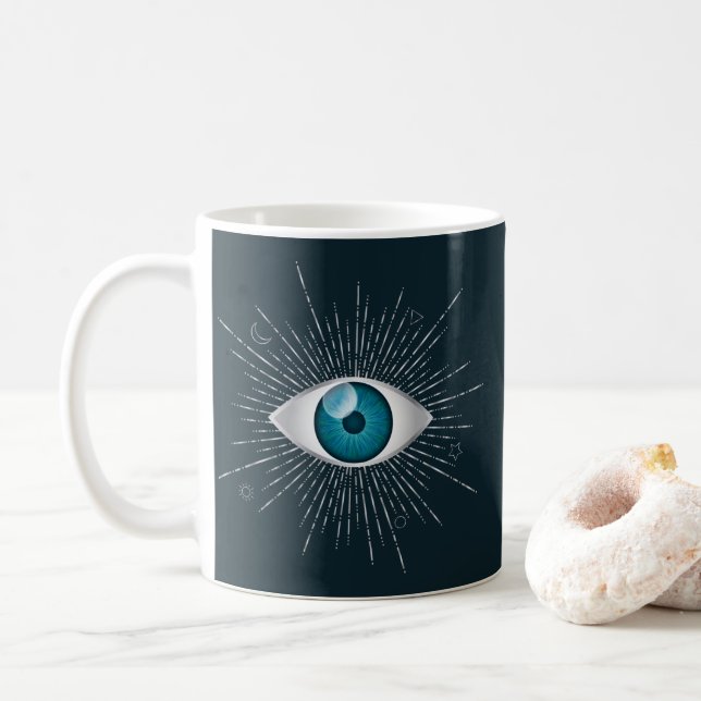 Caneca De Café Mau de Olhos Nazares de Azul Silver e Teal (Com Donut)