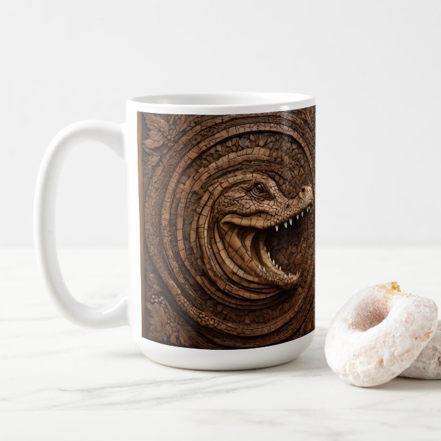 Caneca De Café Maxilares Assustadores: Impressão em Madeira de Cr (Com Donut)