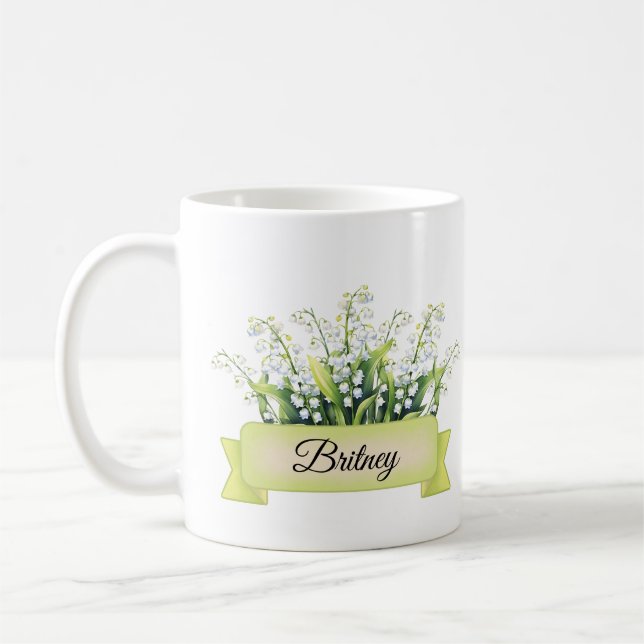 Caneca De Café May Birth Flower Personalized Lily do Vale (Esquerda)
