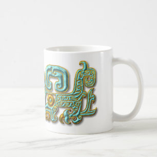 Caneca De Café Mayan Jaguar-Turquesa e ouro