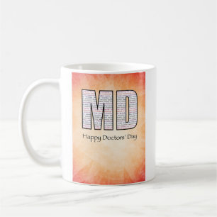 Caneca De Café MD Feliz Dia dos Médicos com Vermelho e Amarelo