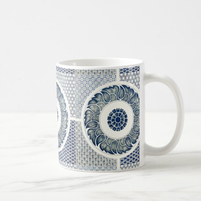 Caneca De Café Medalhão Chinês: Chinoiserie Azul Índigo (Direita)