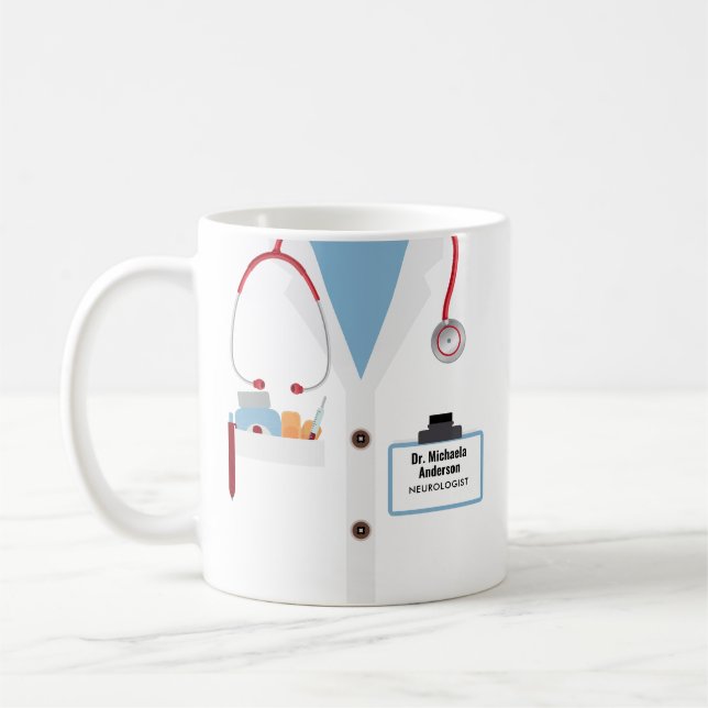 Caneca De Café Médico Personalizado Dão Mug Com Casaco e Nome De  (Esquerda)
