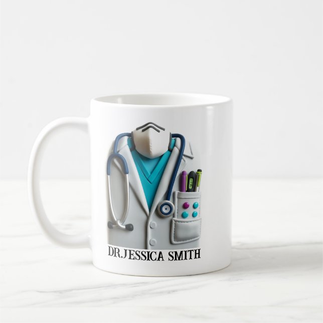 Caneca De Café Médico Personalizado | Nome Personalizado para o D (Esquerda)