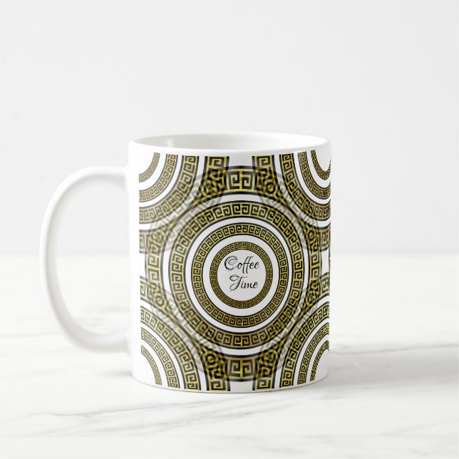 Caneca De Café Medidor-Chave Grego em Simetria Geométrica Artdeco (Esquerda)