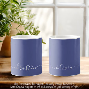 Caneca De Café Médio Blue C49 e White Minimalist Modern Name Pers