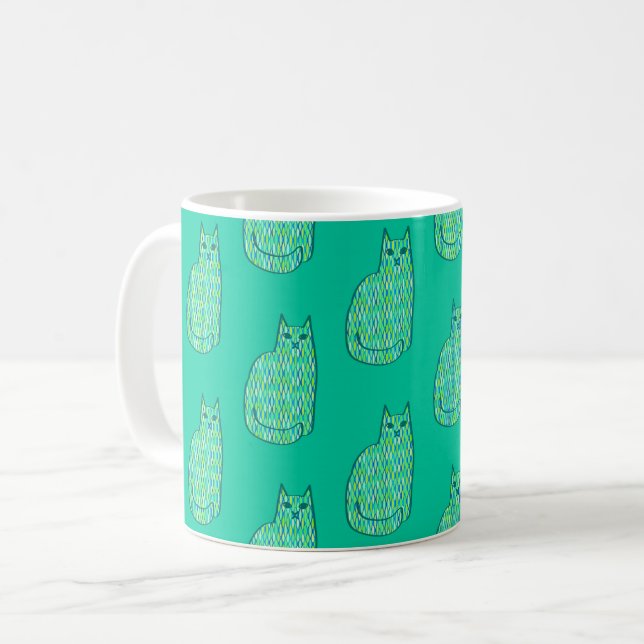 Caneca De Café Médio-século Moderno Gato, Casa da Moeda e Verde l (Frente Esquerda)