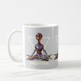 Caneca De Café Meditação. Alienígena em pose tranquila
