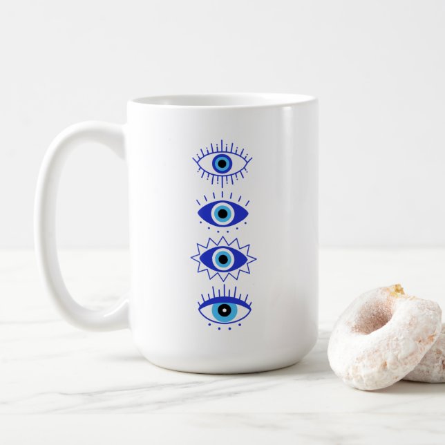 Caneca De Café Meditação de Energia de Olhos Mau Azuis Hamsa Míst (Com Donut)
