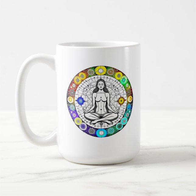 Caneca De Café Meditação de Serenidade em Busca de Ioga Espiritua (Esquerda)